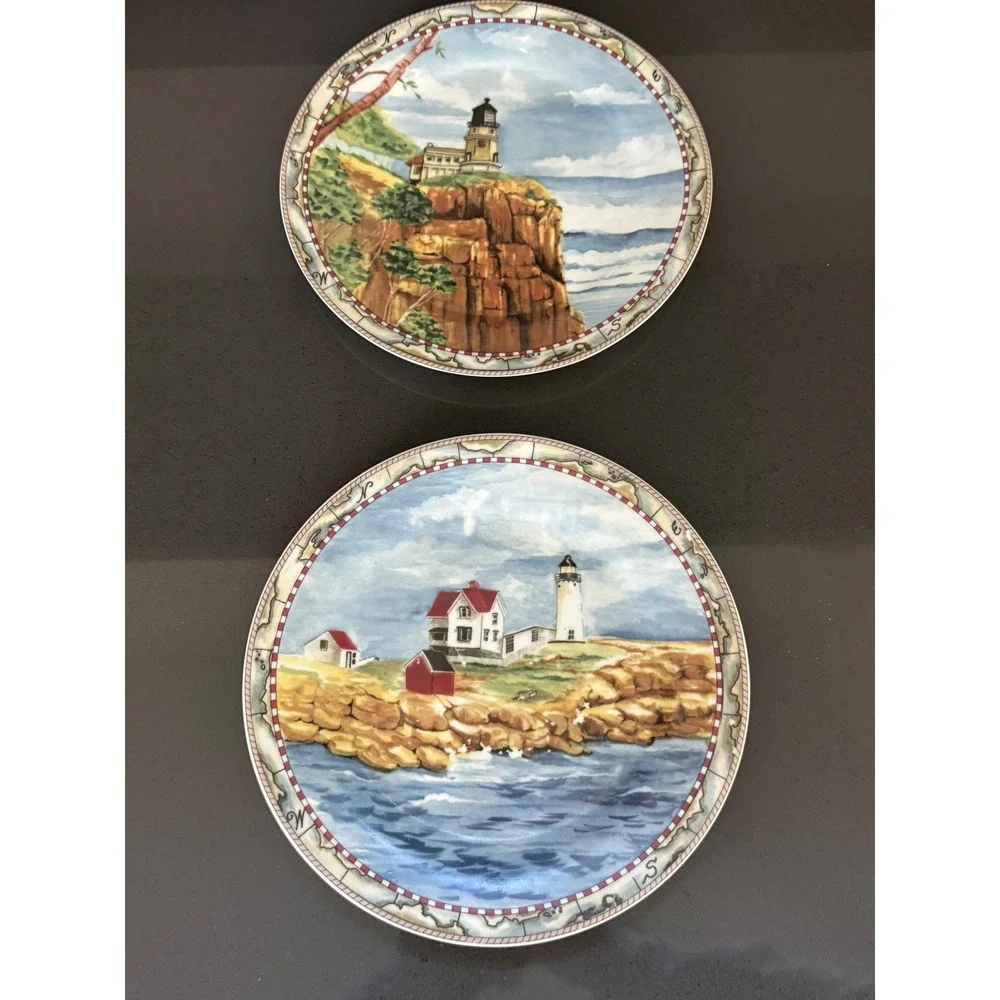 American Atelier Home Signals‎ Set of 6 Lighthouse Porcelain Salad Plates